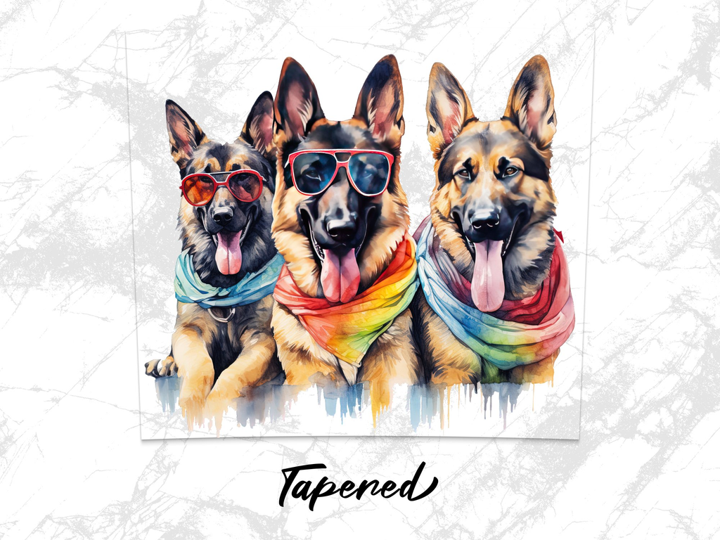 German Shepherd Dogs with Sunglasses and Rainbow Scarves Tumbler Wrap  | 20Oz Tumbler Wrap Sublimation Design