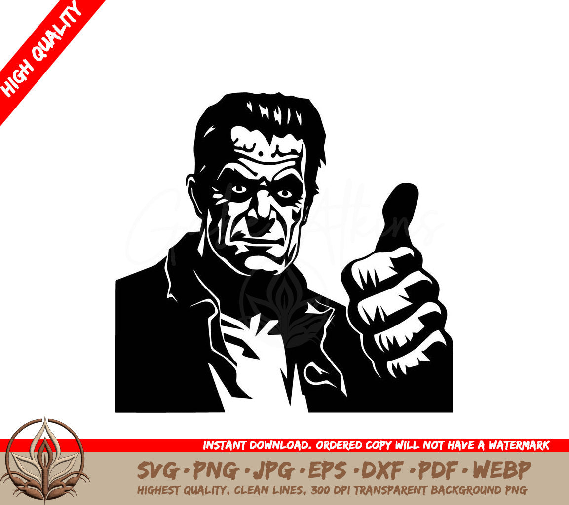 Thumbs-Up Frankenstein Digital Design in SVG, PNG, JPG, AI, PDF, DXF, EPS  WebP File Formats 
