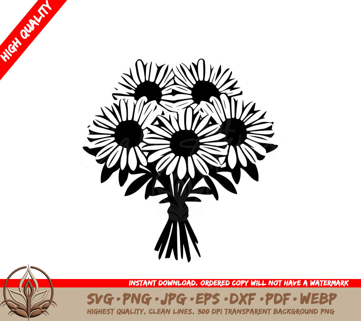 Tied Daisy Bouquet - Digital Design File (SVG, PNG, JPG, AI, PDF, DXF, EPS, WebP) 
