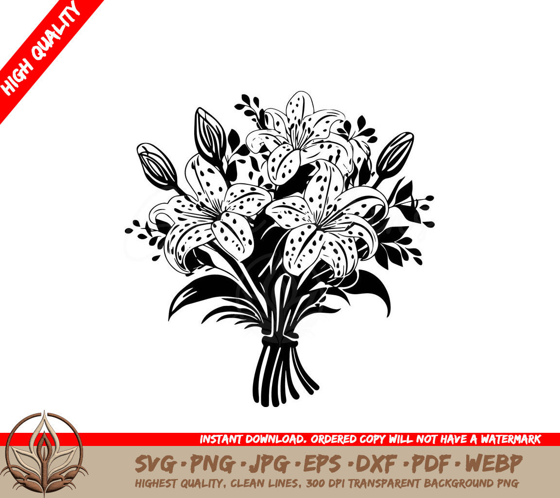 Tiger Lily Bouquet Digital Design in SVG, PNG, JPG, AI, PDF, DXF, EPS and WebP Formats 
