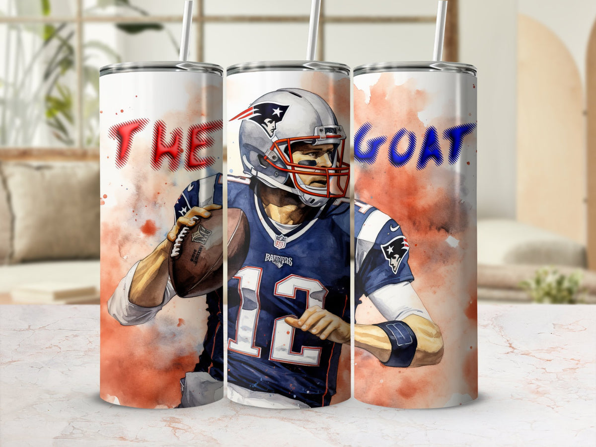 Tom Brady Tumbler Wrap - Featuring The GOAT Throwing a Football - For 20oz Skinny Tumblers