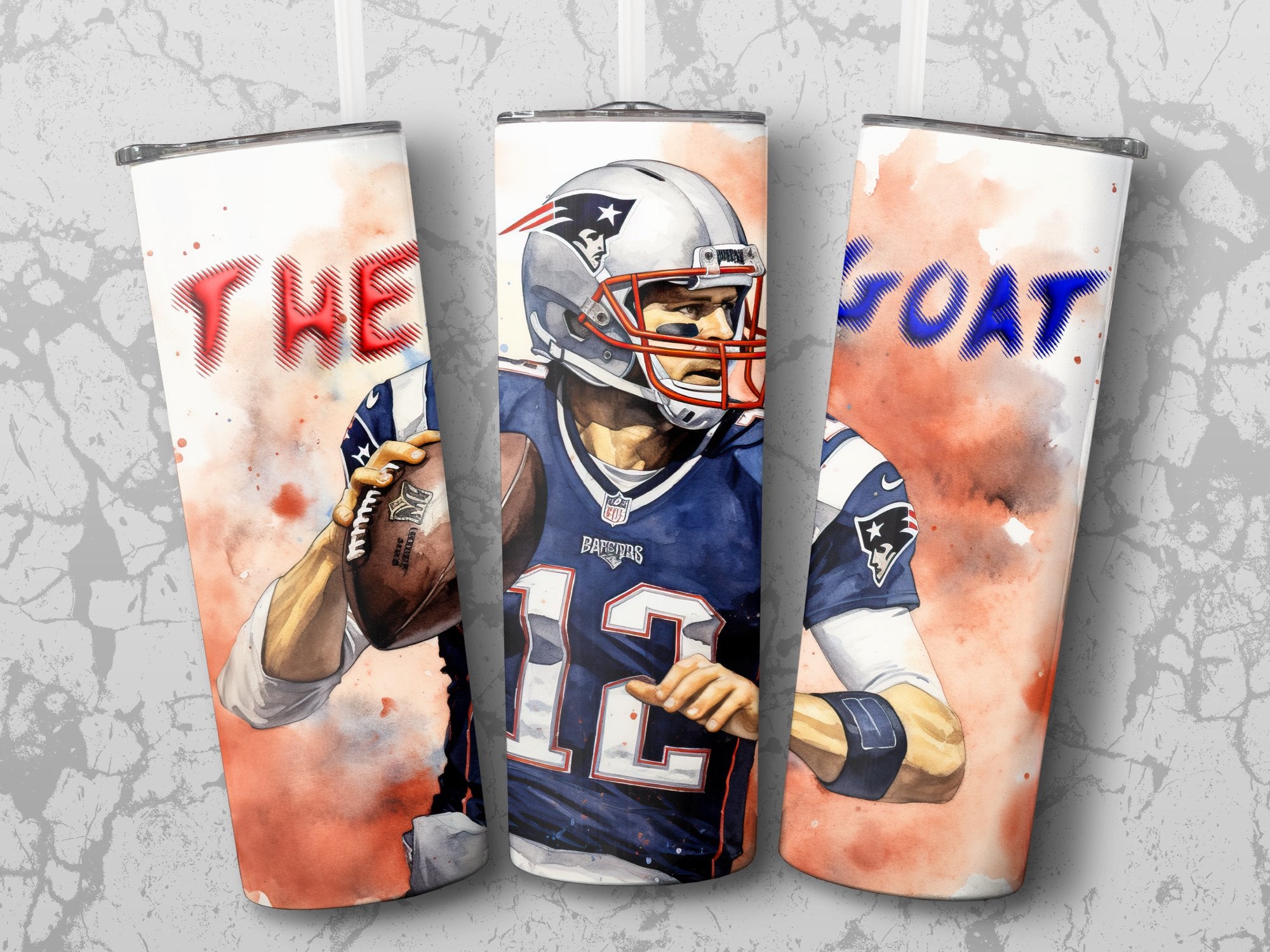 Tom Brady Tumbler Wrap - Featuring The GOAT Throwing a Football - For 20oz Skinny Tumblers