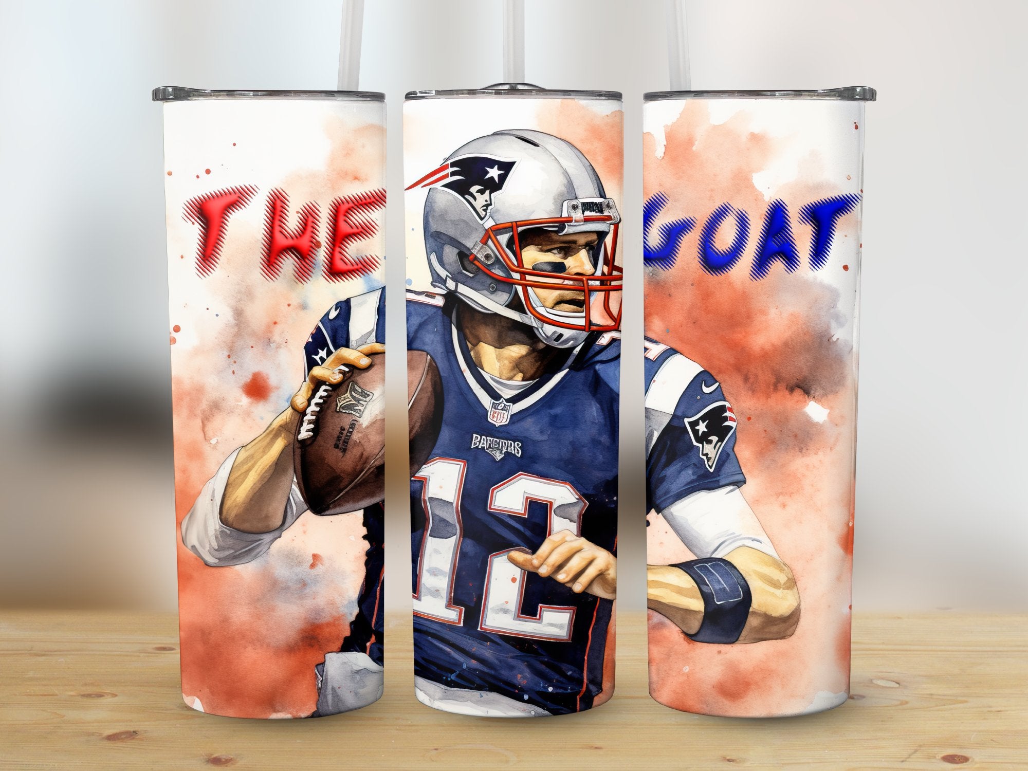 Tom Brady Tumbler Wrap - Featuring The GOAT Throwing a Football - For 20oz Skinny Tumblers