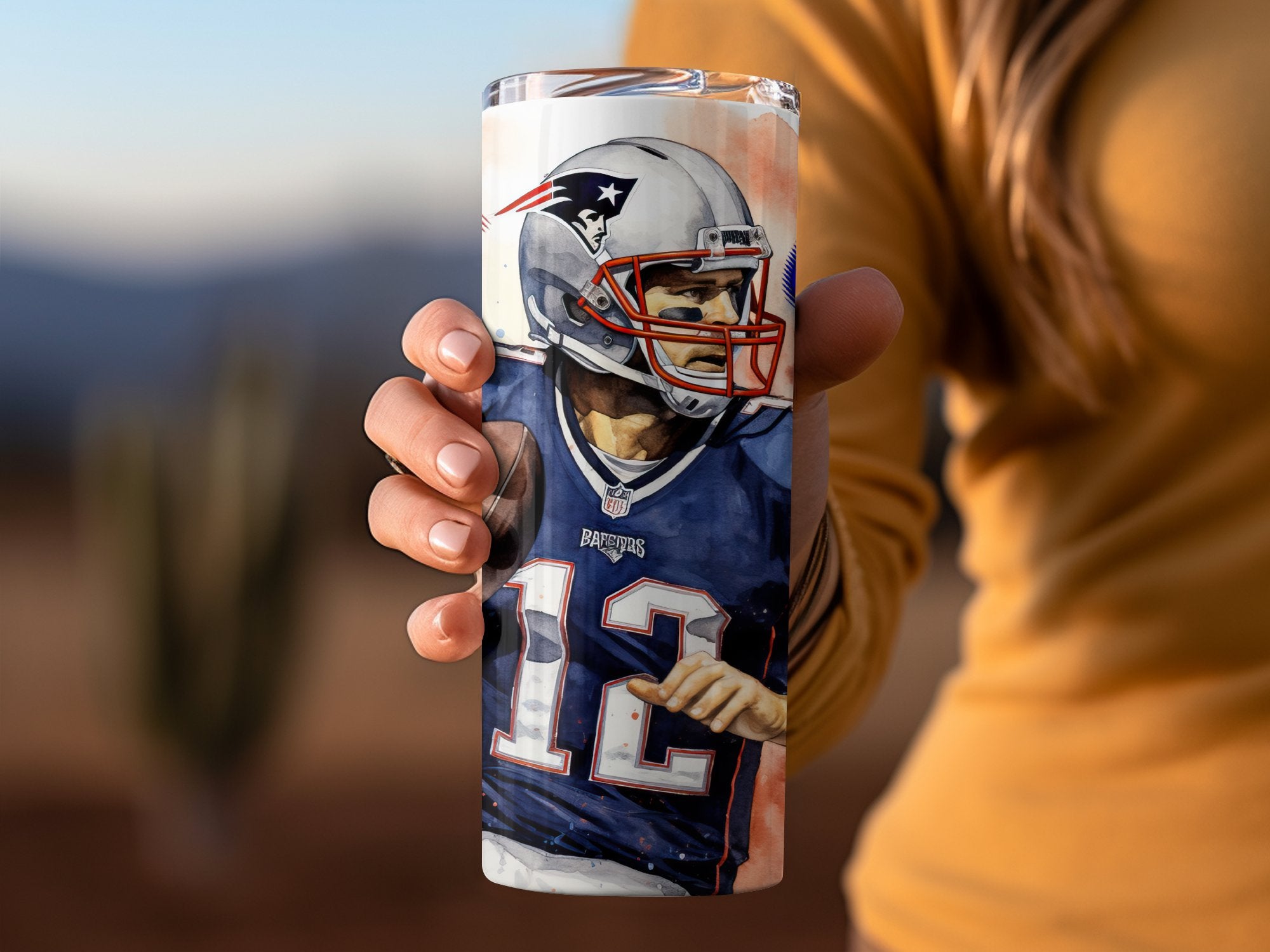 Tom Brady Tumbler Wrap - Featuring The GOAT Throwing a Football - For 20oz Skinny Tumblers