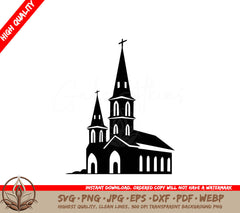 Towering Church Digital Design in SVG, PNG, JPG, AI, PDF, DXF, EPS  WebP Formats 
