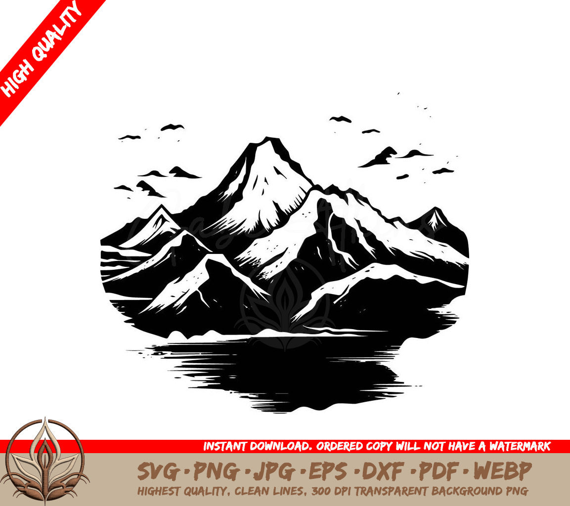 Towering Mountain Peaks Digital Design File (SVG, PNG, JPG, AI, PDF, DXF, EPS, WebP) 
