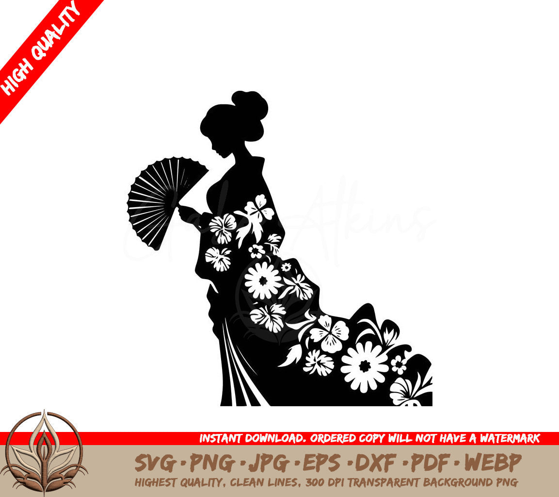 Traditional Geisha Digital Design File (SVG, PNG, JPG, AI, PDF, DXF, EPS, WebP) 
