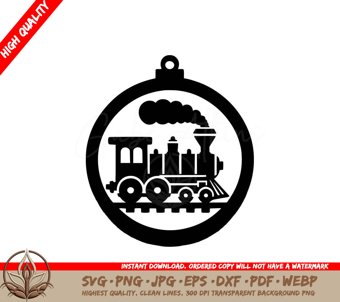 Train Christmas Ornament SVG, PNG, JPG, AI, PDF, DXF, EPS  WebP - Digital Download 
