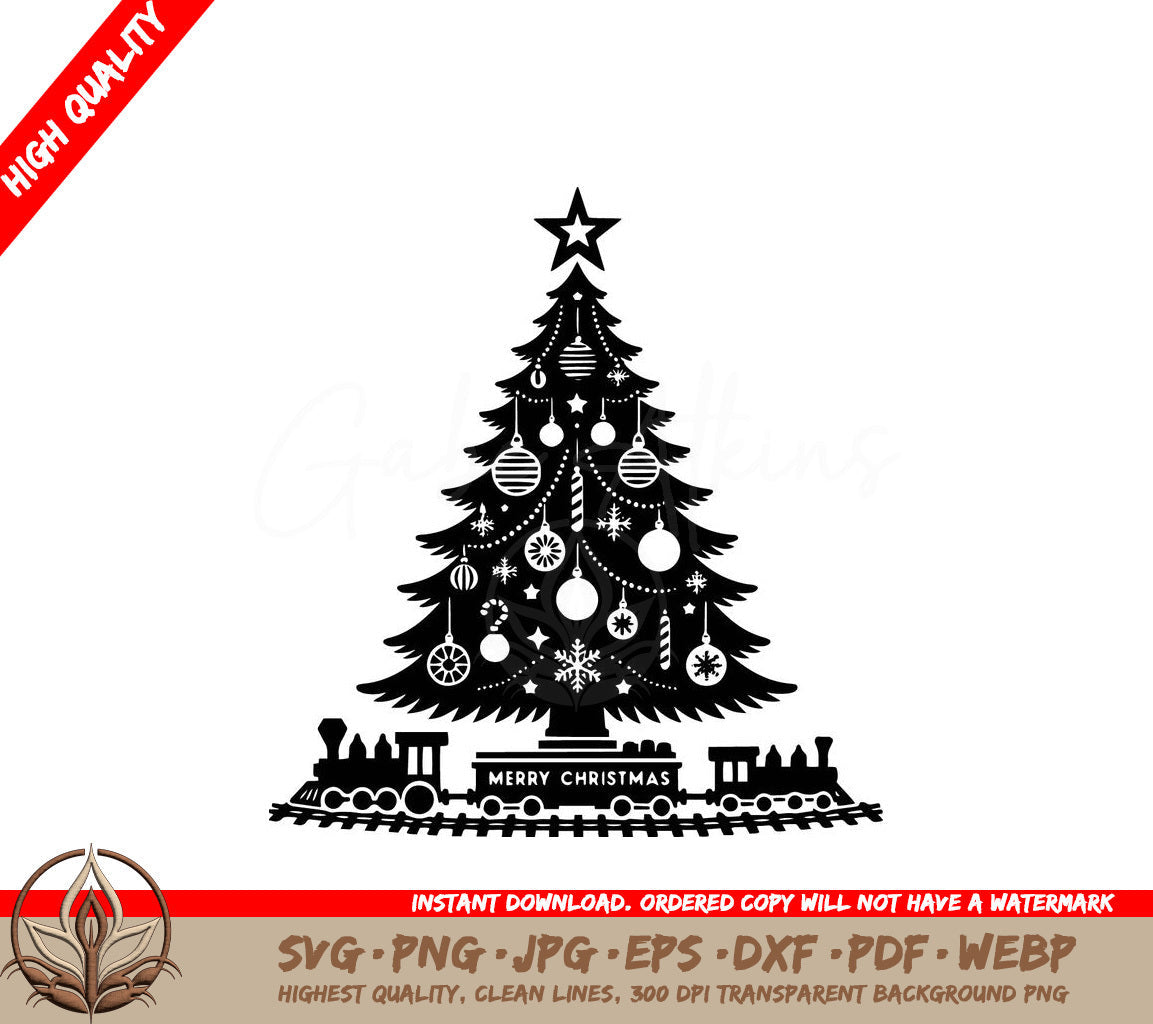 Train Set Christmas Tree SVG, PNG, JPG, AI, PDF, DXF, EPS  WebP - Digital Cut File 
