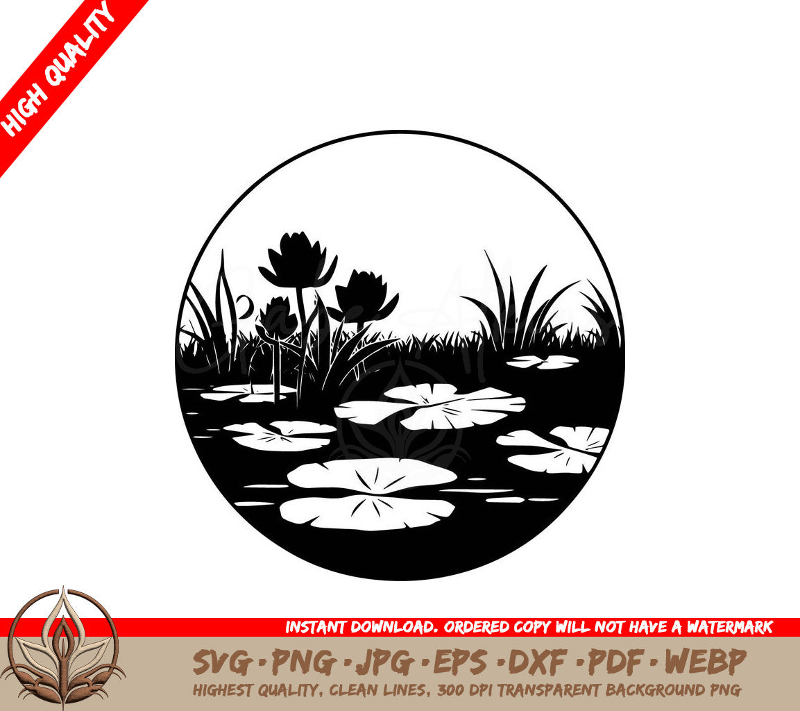 Tranquil Lily Pond Digital Design in Multiple File Formats 
