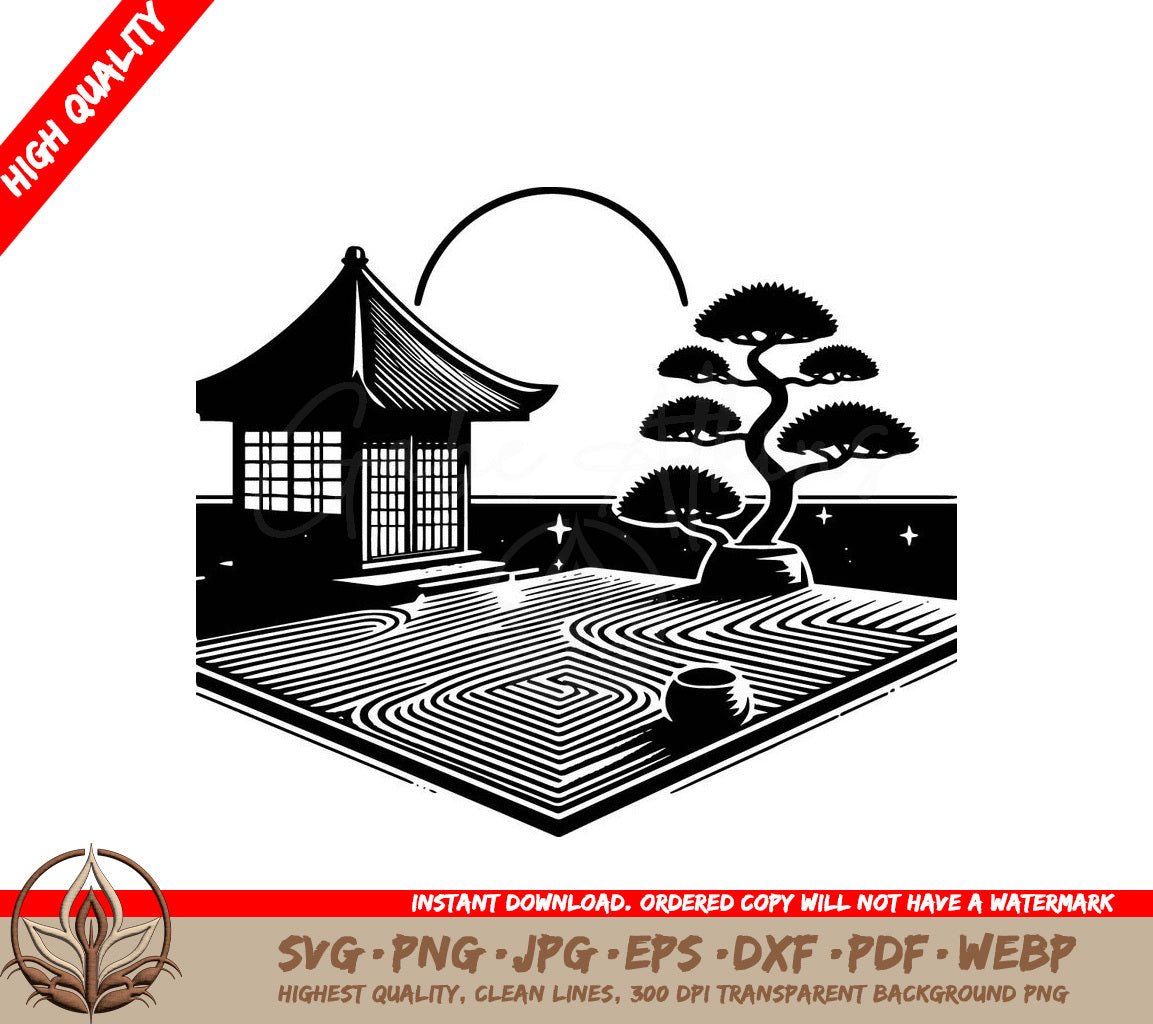 Tranquil Zen Garden Digital Design File (SVG, PNG, JPG, AI, PDF, DXF, EPS, WebP) 
