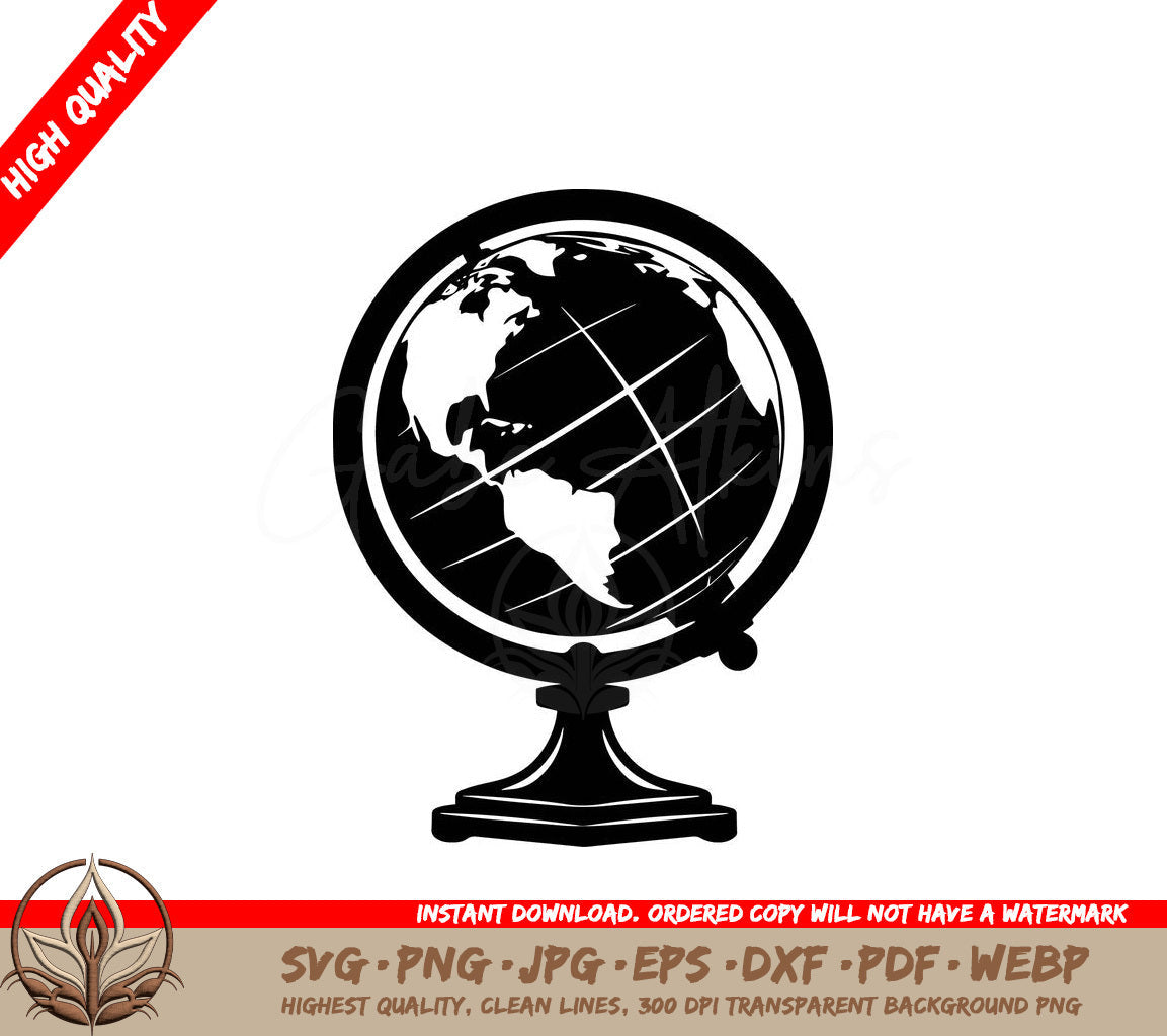 Travel Globe Digital Design Cut File in SVG, PNG, JPG, AI, PDF, DXF, EPS and WebP Formats 
