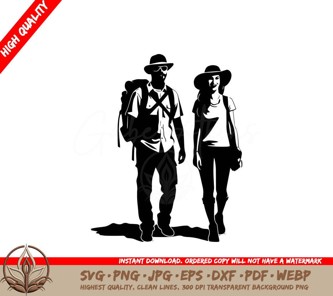 Traveling Couple Digital Design File (SVG, PNG, JPG, AI, PDF, DXF, EPS, WebP) 
