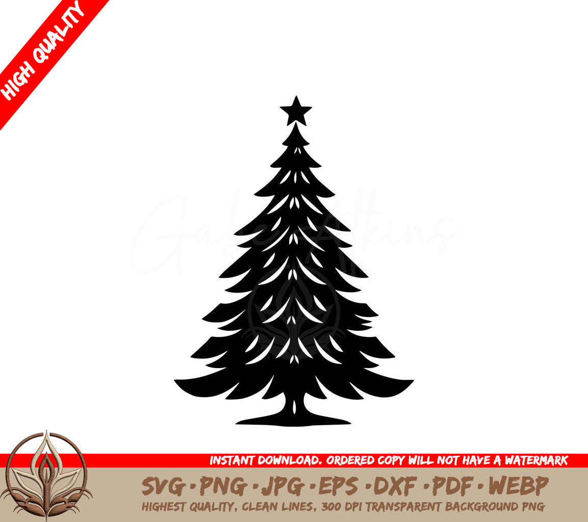 Tree Adorned with Star - Digital Design in Multiple File Formats (SVG, PNG, JPG, AI, PDF, DXF, EPS, WebP) 
