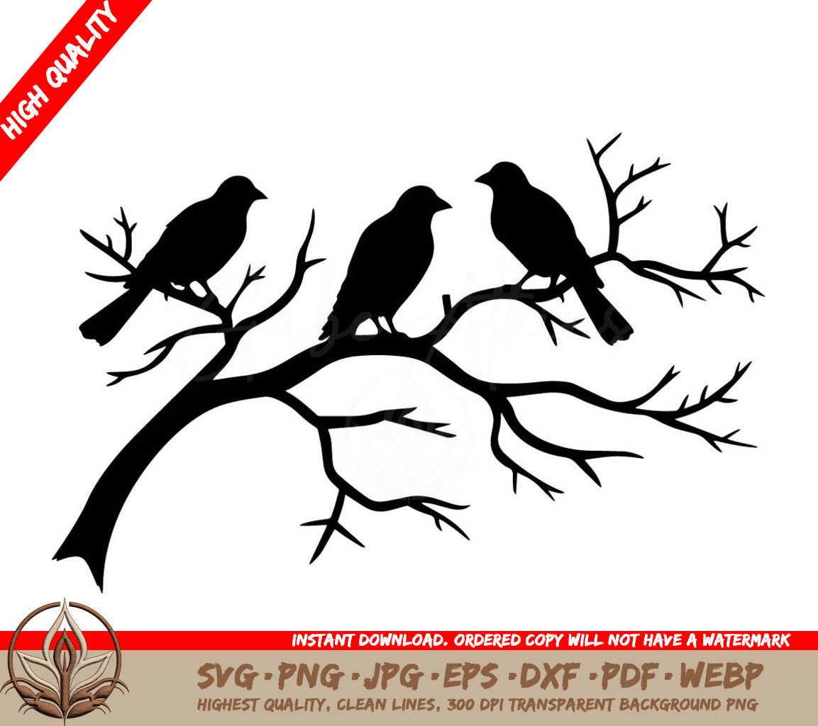 Tree Birds Digital Design File in Multiple Formats (SVG, PNG, JPG, AI, PDF, DXF, EPS, WebP) 
