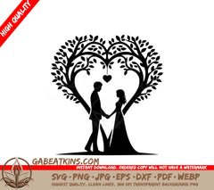 A Bride And Groom Holding Hands Under A Heart Shaped Tree SVG - Tree Heart Arch SVG