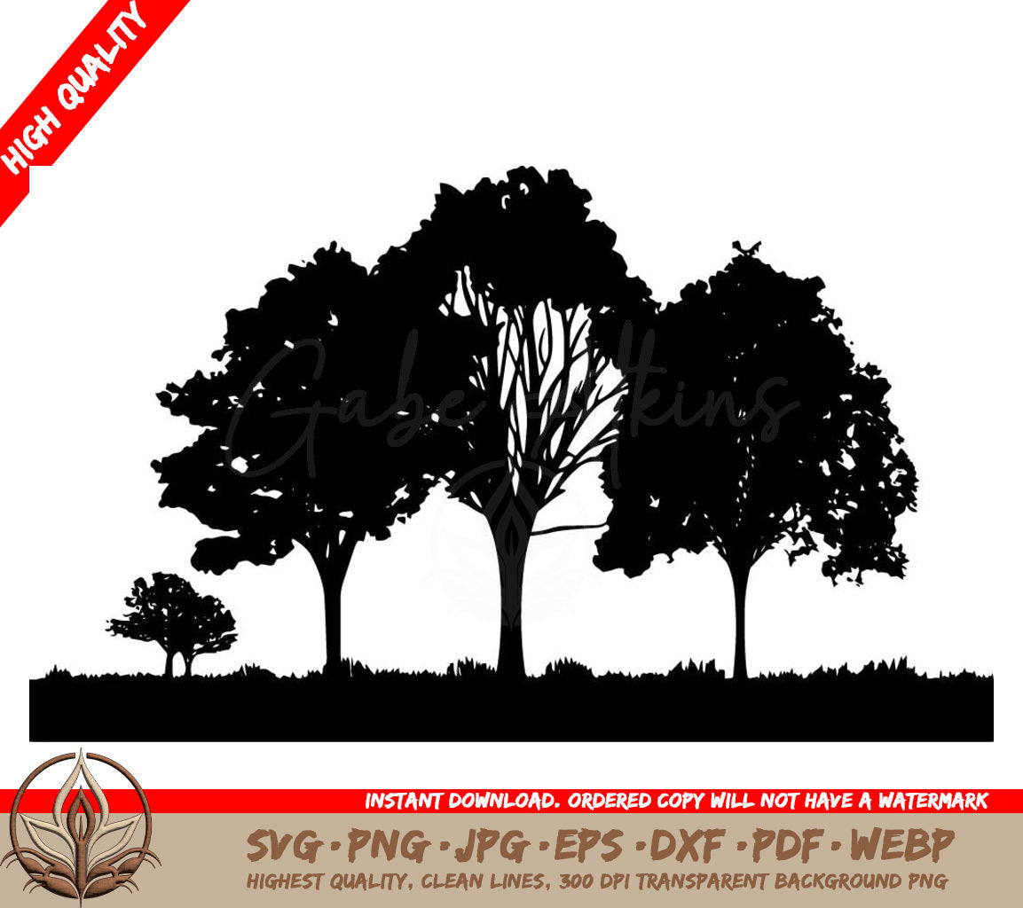 Tree Line in Valley: Digital Design Cut File (SVG, PNG, JPG, AI, PDF, DXF, EPS, WebP) 
