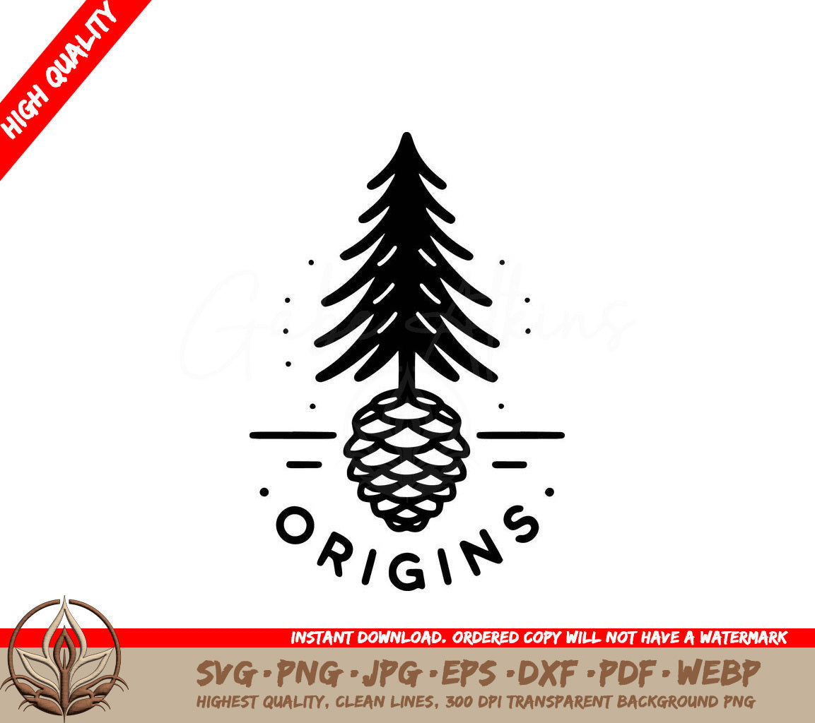 Tree and Cone Origins Digital Design File (SVG, PNG, JPG, AI, PDF, DXF, EPS, WebP) 
