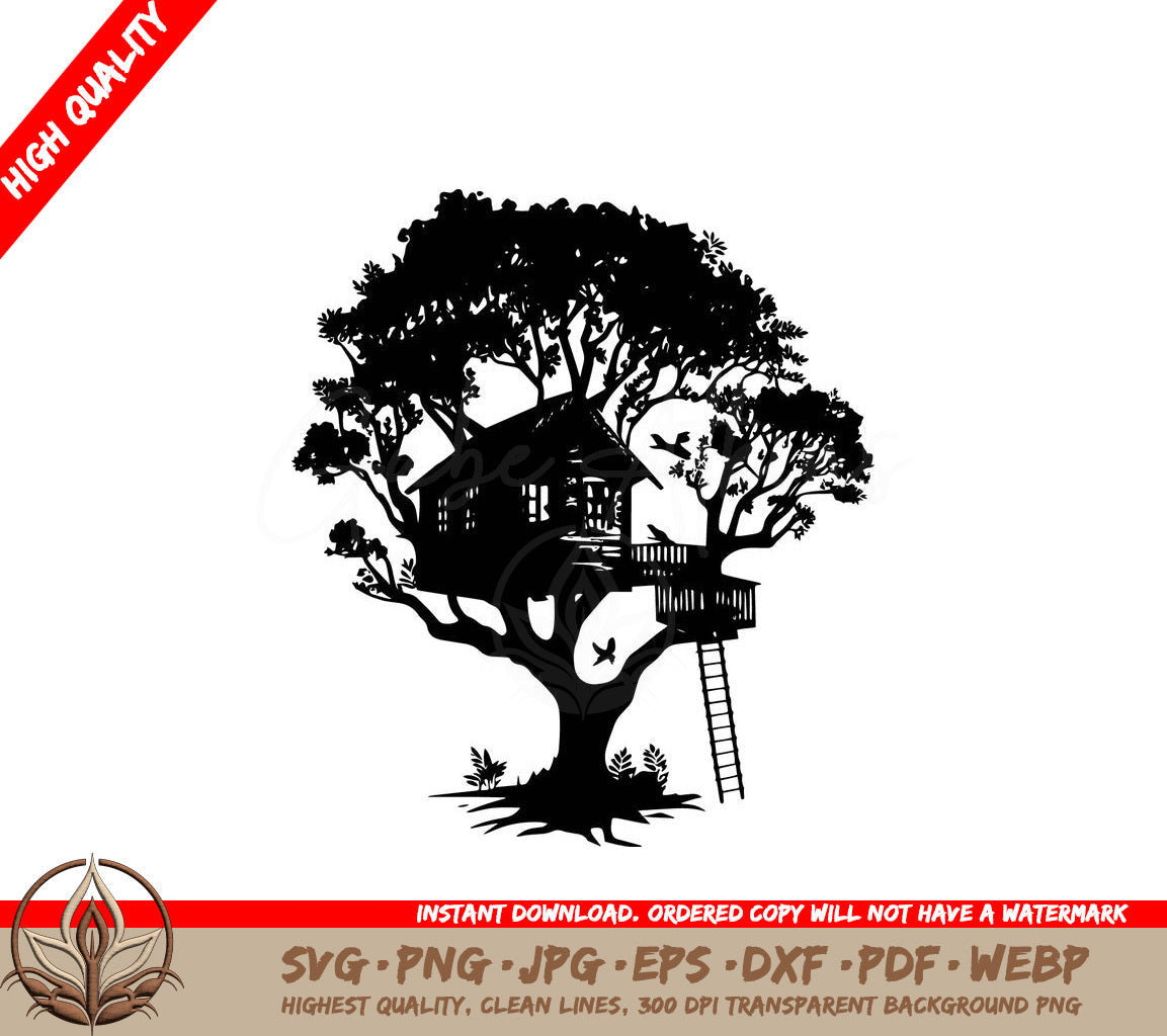 Treehouse Digital Design Cut File in SVG, PNG, JPG, AI, PDF, DXF, EPS and WebP Formats 
