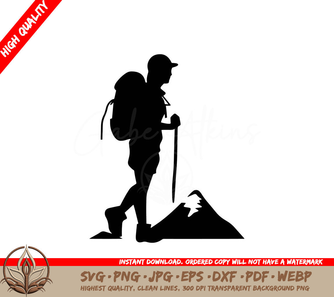 Trekking through Mountains: Digital Design File (SVG, PNG, JPG, AI, PDF, DXF, EPS, WebP) 
