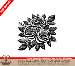 Triple Rose Delight SVG PNG JPG AI PDF DXF EPS  WebP - Digital Download 
