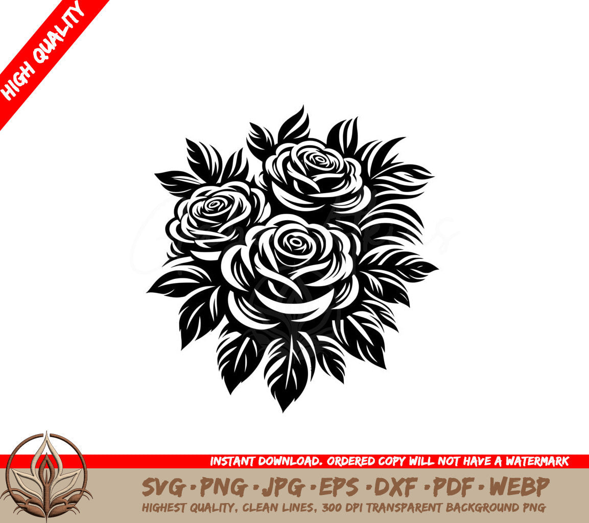 Triplet Rose Harmony SVG PNG JPG AI PDF DXF EPS and WebP - Digital Download 
