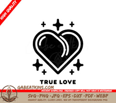 A Black And White Heart With The Words True Love Below It SVG - True Love Heart SVG