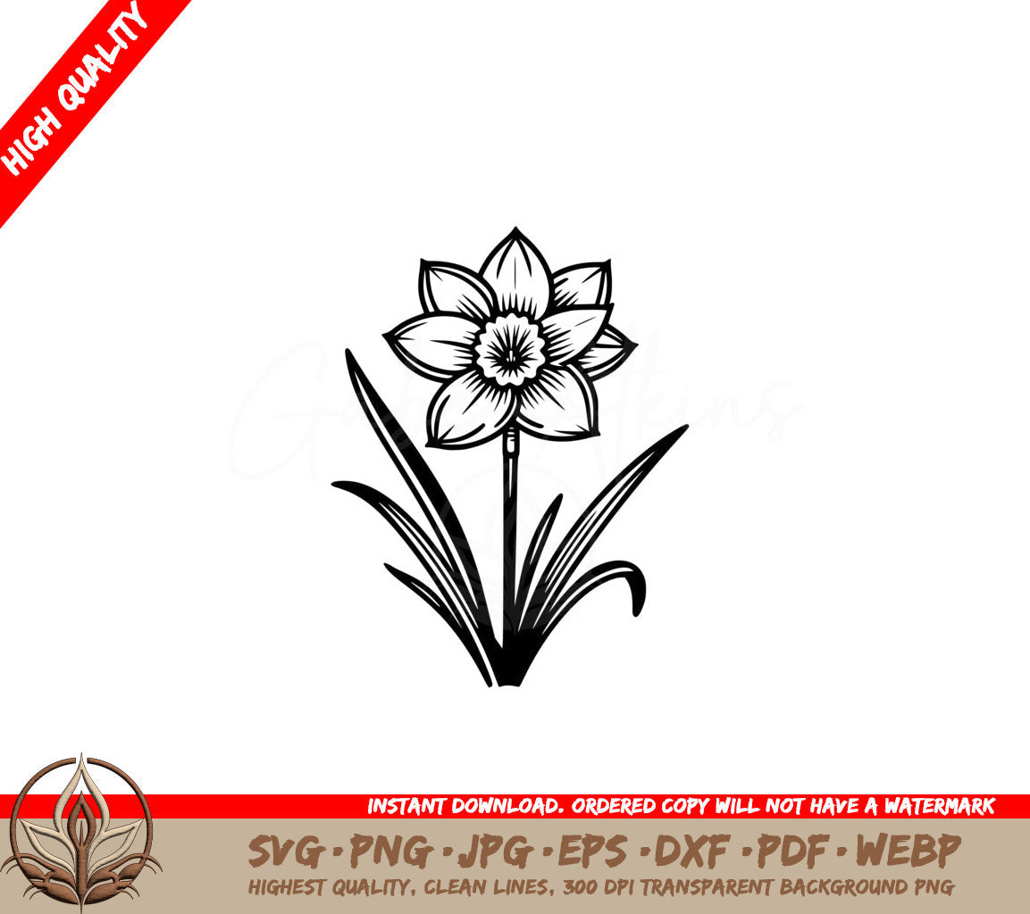 Trumpet Bloom Daffodil SVG PNG JPG AI PDF DXF EPS and WebP Digital Cut File 
