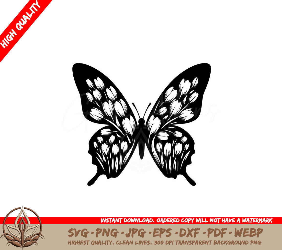 Tulip Winged Butterfly SVG PNG JPG AI PDF DXF EPS WebP Digital Download 
