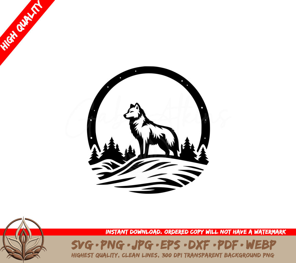 Twilight Wolf Summit SVG PNG JPG AI PDF DXF EPS and WebP Digital Download 
