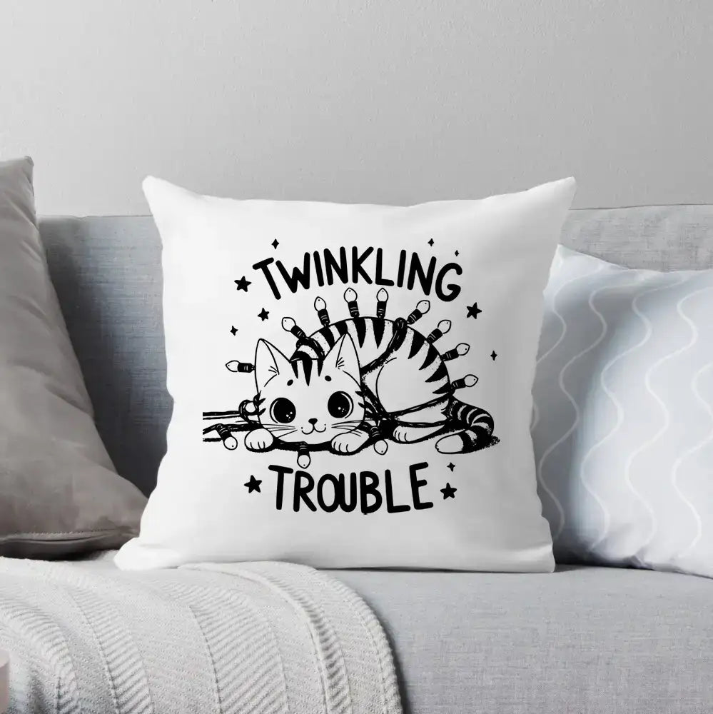 A Cat Wrapped In Christmas Lights With The Words Twinkling Trouble Below It SVG - Twinkling Trouble SVG