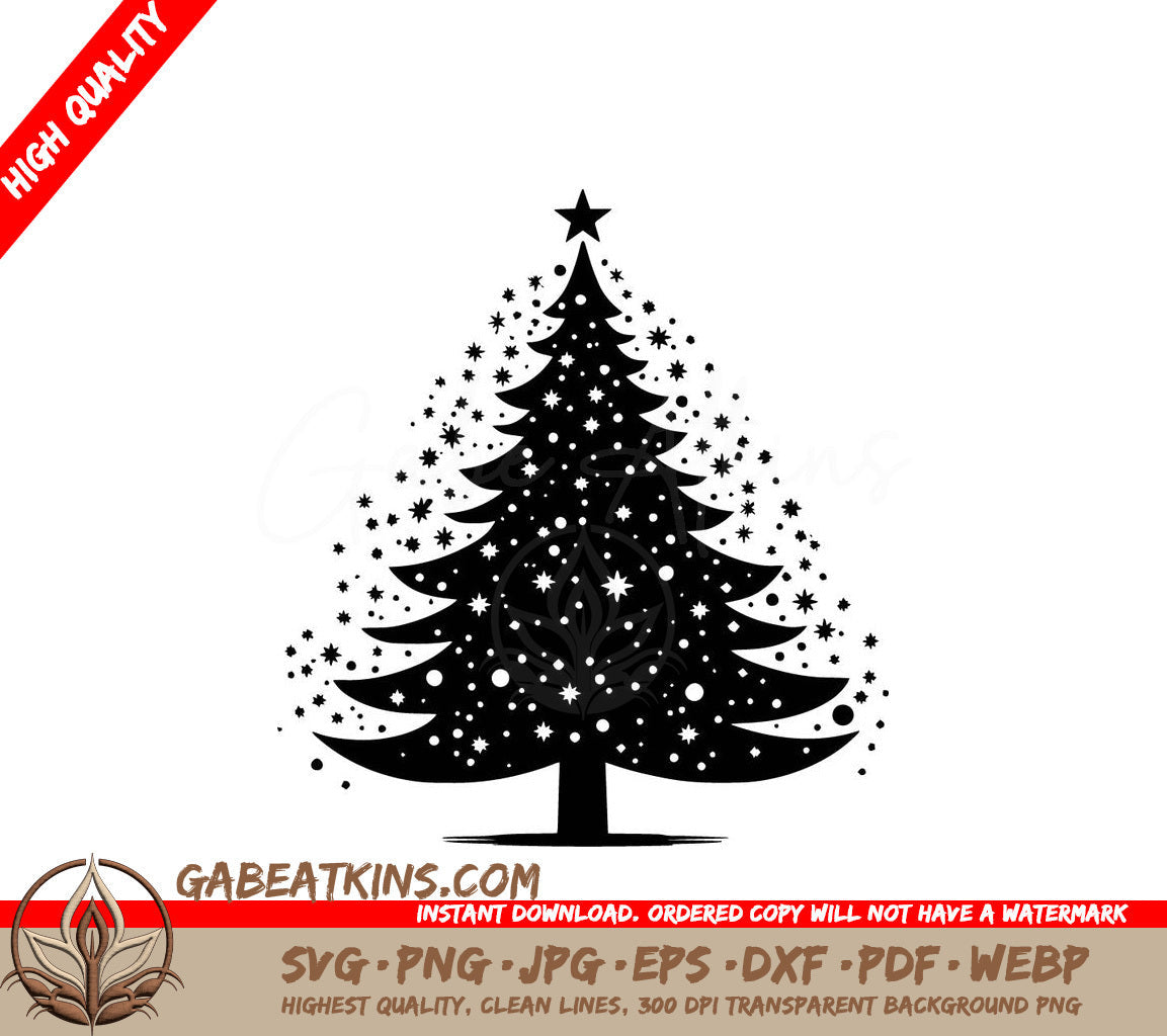 A Black And White Christmas Tree With A Star On Top SVG - Twinkling Christmas Tree SVG