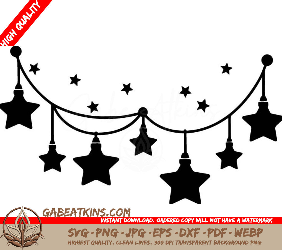 A String Of Stars Hanging From A String On A White Background . SVG - Twinkling Star Lights SVG