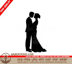 A Silhouette Of A Bride And Groom Kissing SVG - Tying the Knot SVG