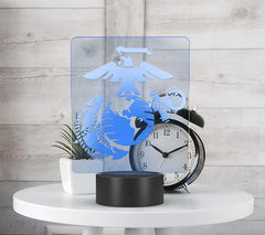 Eagle Globe and Anchor Acrylic Night Light, LED Sign, USMC EGA Acrylic Showing Blue Color