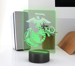 Eagle Globe and Anchor Acrylic Night Light, LED Sign, USMC EGA Acrylic Showing Green Color