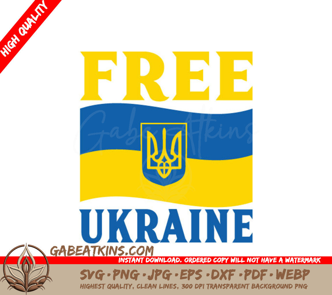 Blue & Yellow Ukrainian Flag SVG with Free Ukraine Text SVG