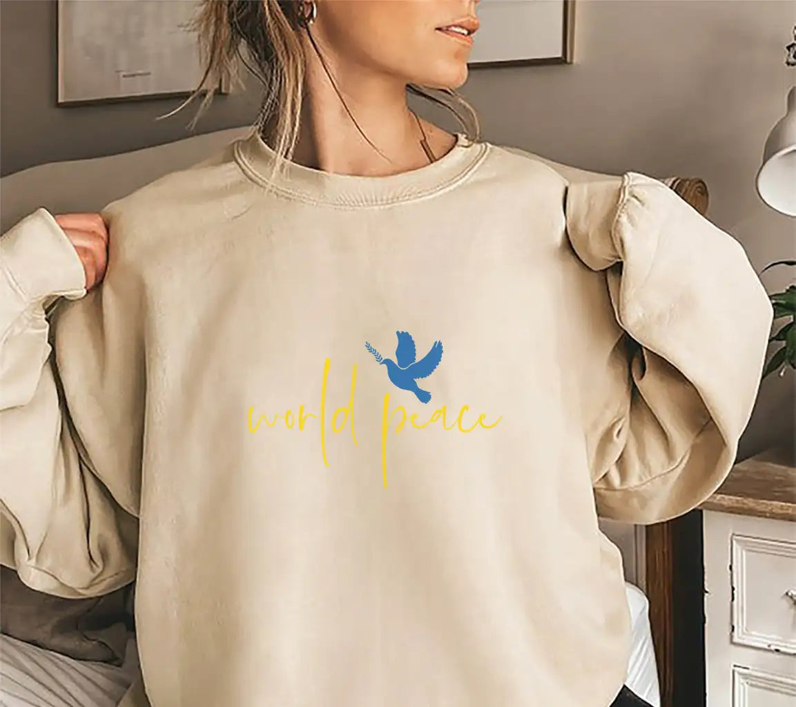 Blue Dove of Peace SVG World Peace Symbol with Wheat Branch - Ukraine Support SVG