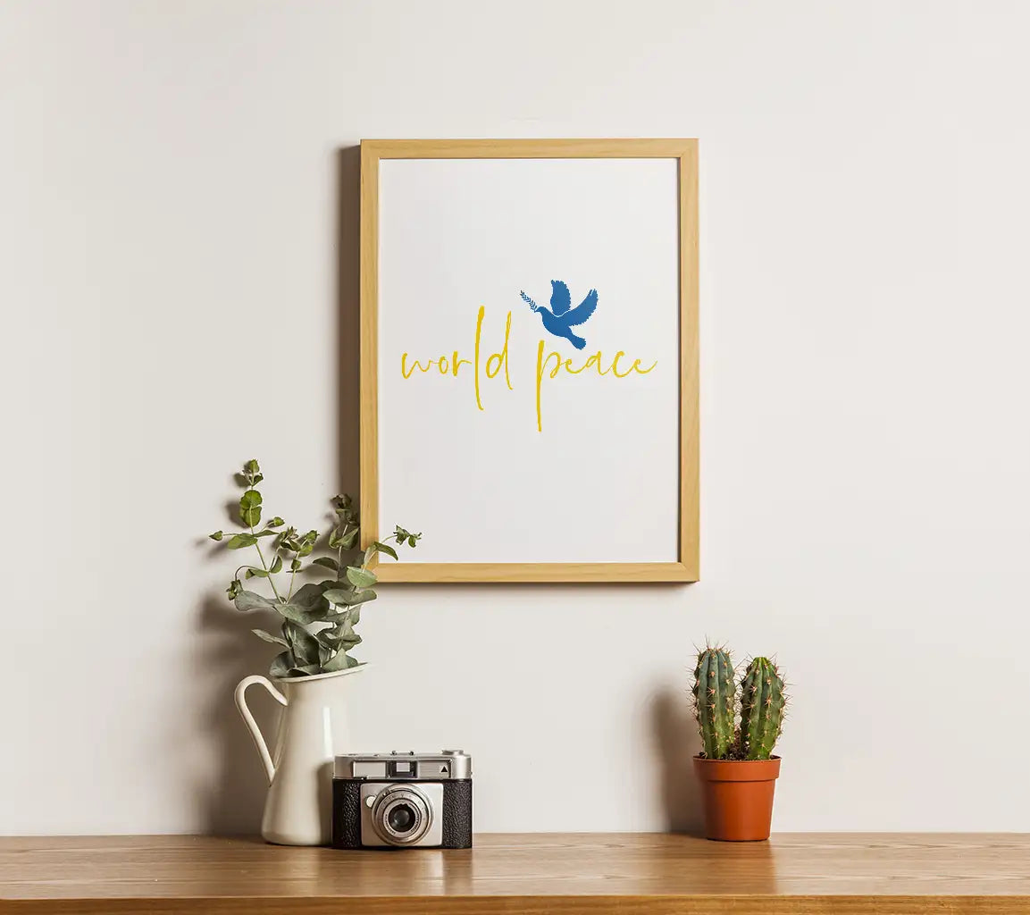 Blue Dove of Peace SVG World Peace Symbol with Wheat Branch - Ukraine Support SVG