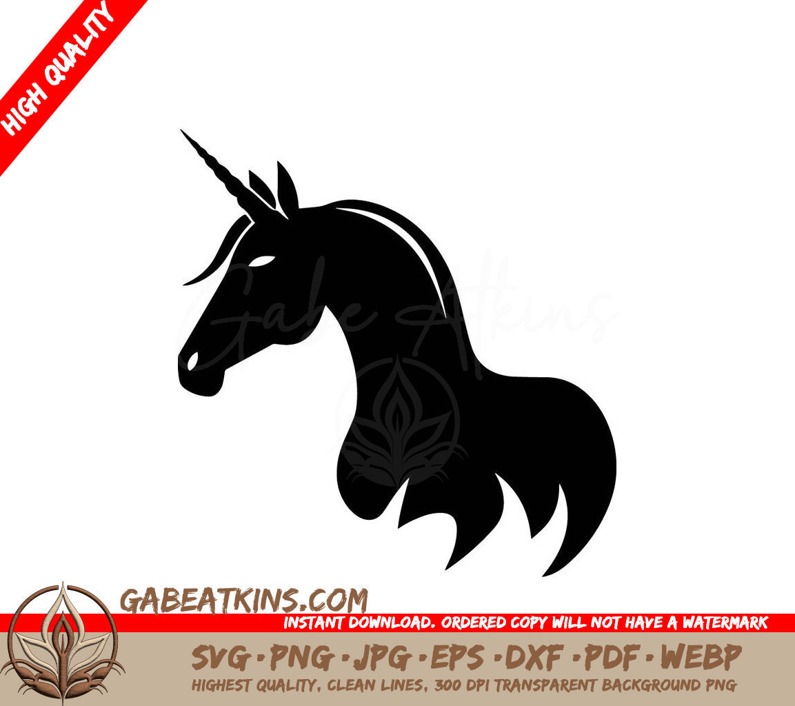 A Black Silhouette Of A Unicorn With A Long Mane SVG - Unicorn Silhouette SVG