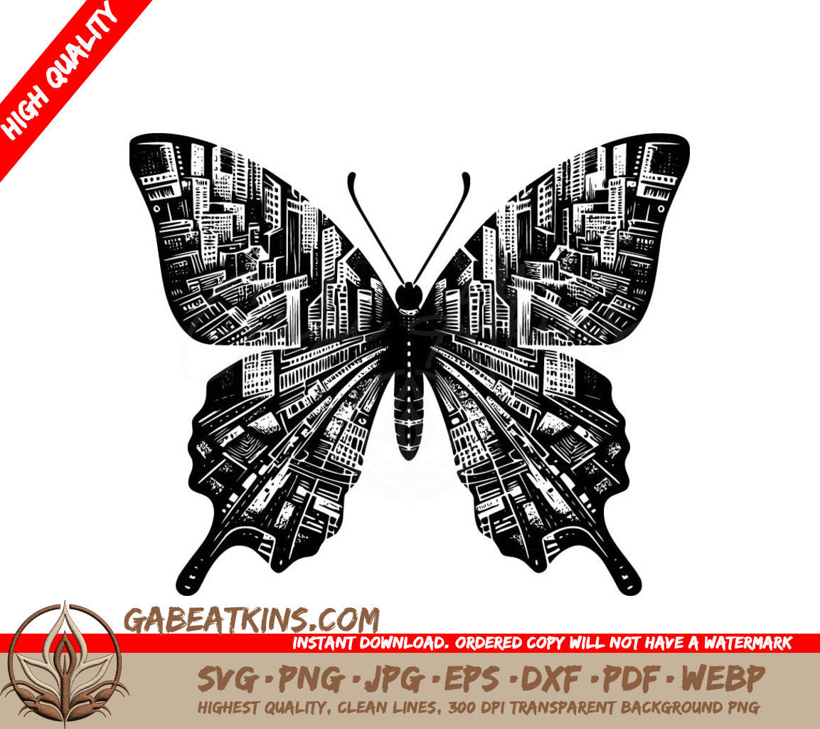 Urban Butterfly SVG -  A Butterfly With Buildings On Its Wings