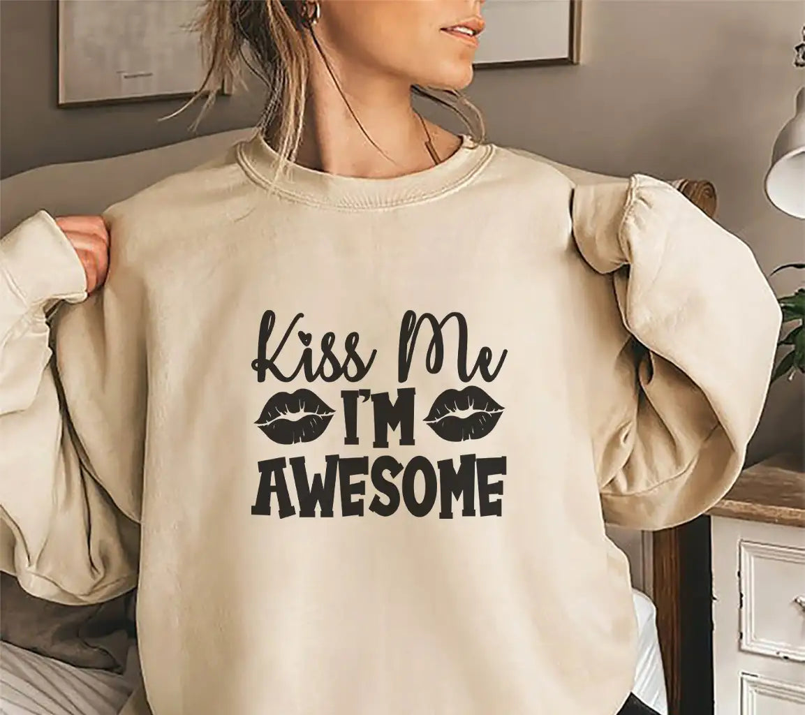 Kiss Me Im Awesome Pink & Red SVG Design - Valentines Day T-Shirt SVG