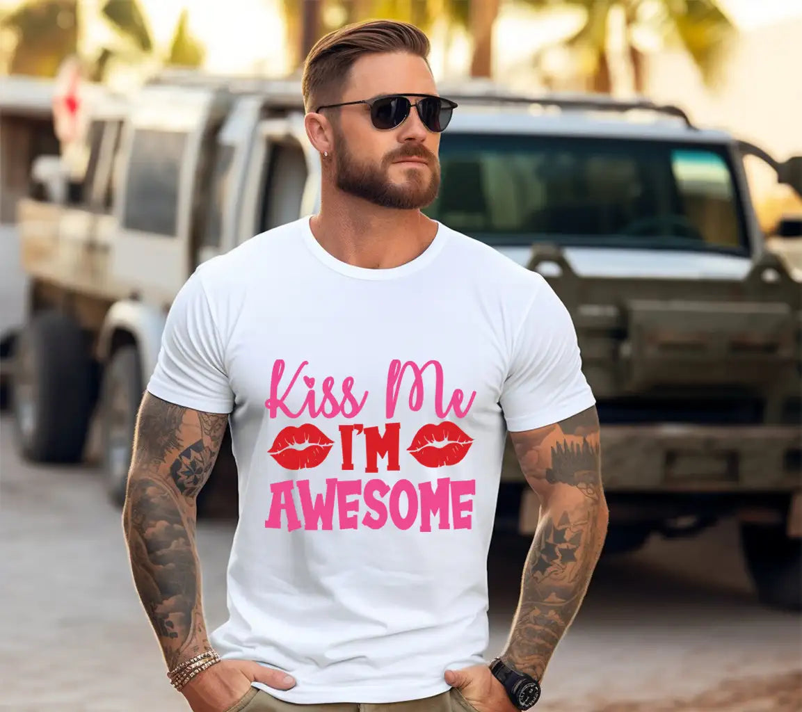 Kiss Me Im Awesome Pink & Red SVG Design - Valentines Day T-Shirt SVG