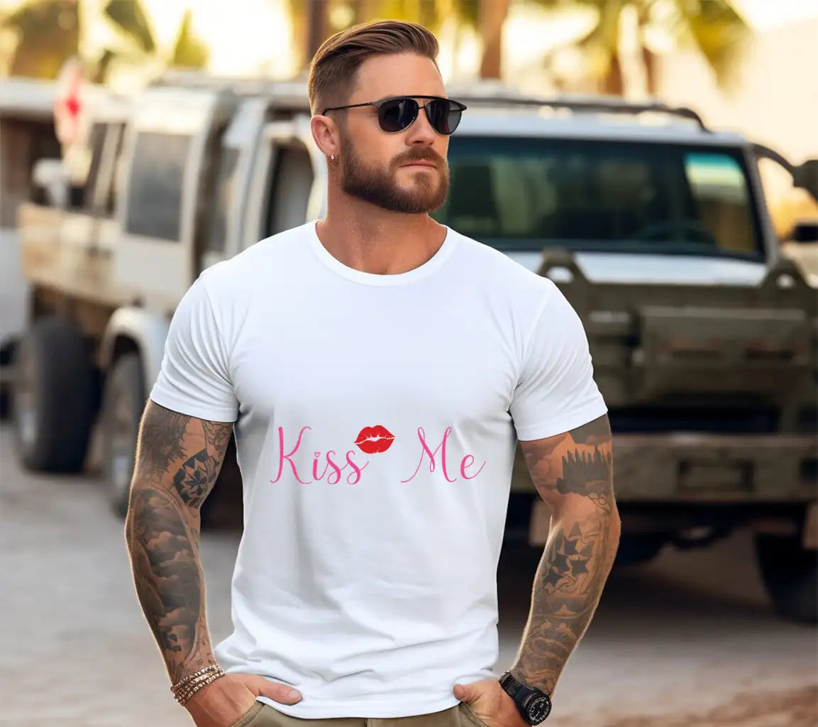 Kiss Me SVG - Red Lips on White Background - Valentines Day T-Shirt Design SVG