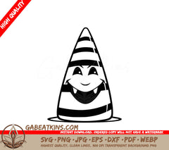 A Black And White Drawing Of A Striped Cone With A Smiling Face