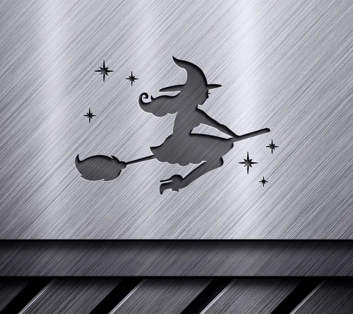 Halloween Witch Silhouette SVG - Flying Broom with Stars SVG