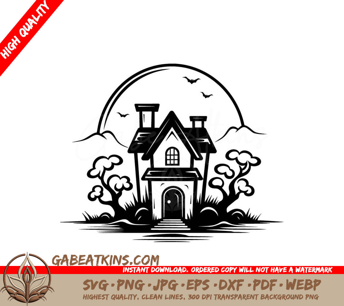 Haunted House SVG -  Spooky House Illustration for Halloween SVG