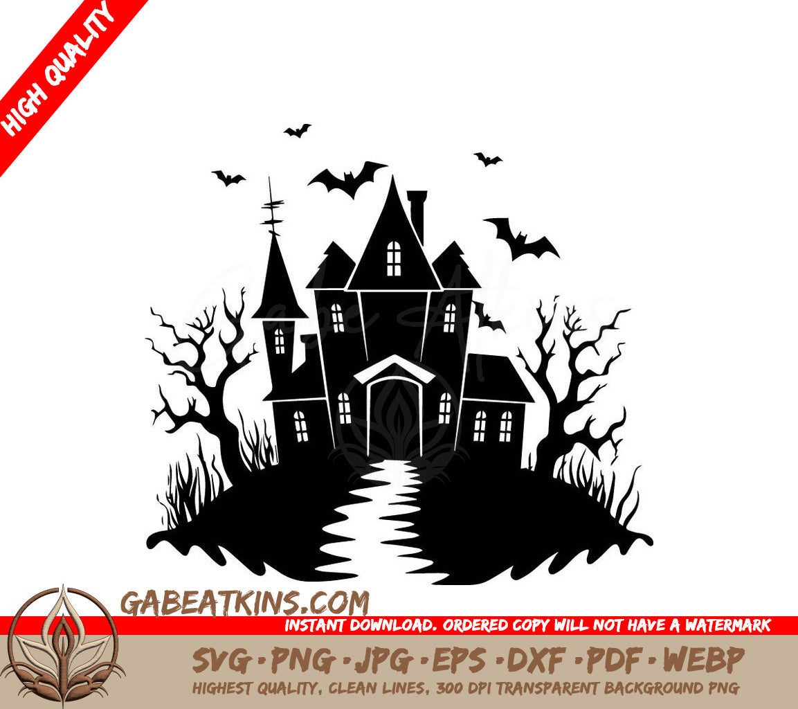 Haunted House with Bats SVG -  Vector Illustration SVG