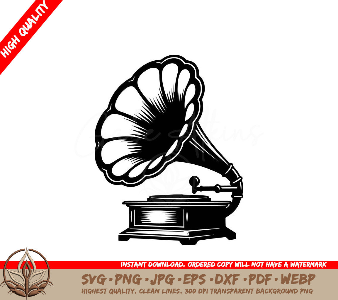 Vintage Gramophone Digital Design in SVG, PNG, JPG, AI, PDF, DXF, EPS and WebP Formats 
