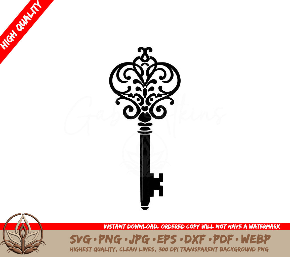 Vintage Key Digital Design File in Multiple Formats (SVG, PNG, JPG, AI, PDF, DXF, EPS, WebP) 
